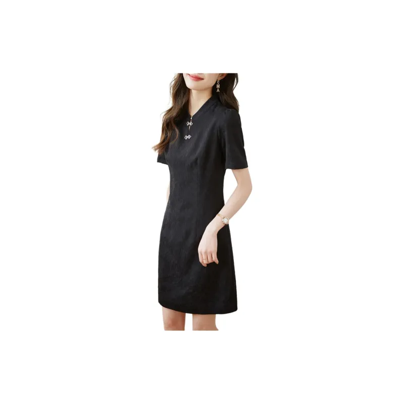 Still Quiet Short Sleeved Dresses Women's Black-2