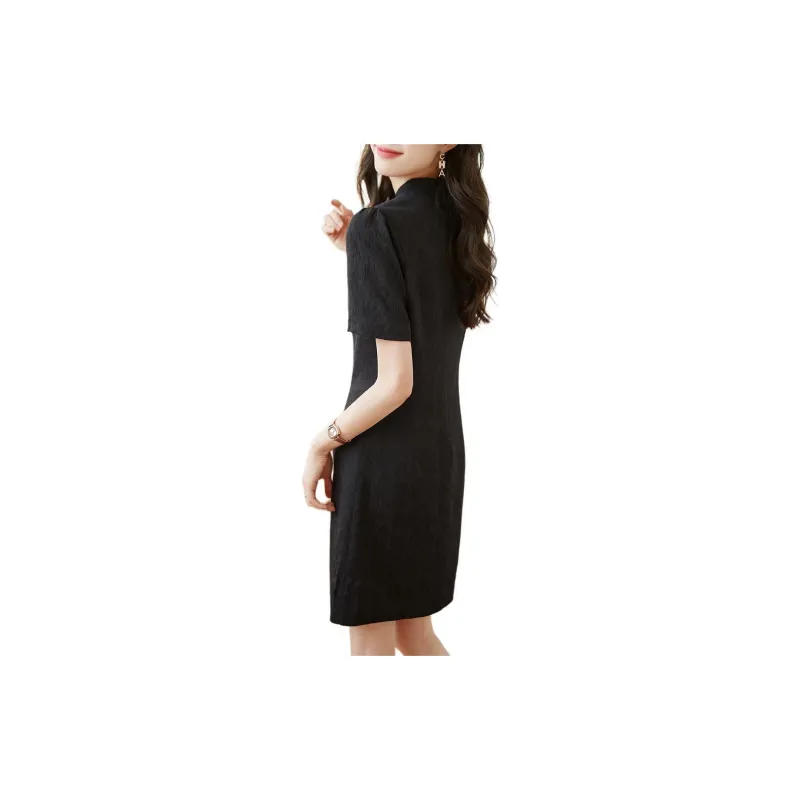 Still Quiet Short Sleeved Dresses Women's Black-5