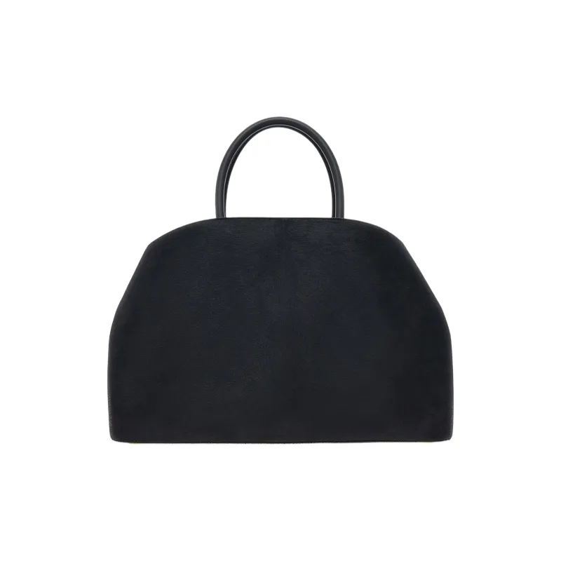 FERRAGAMO GANCINI Hammered Calfskin With Pony Leather Handbag Medium Size Women's Black-2