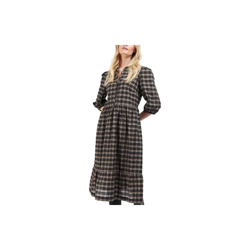 BARBOUR Short-Sleeved Dresses Women's Chocolate Plaid-3