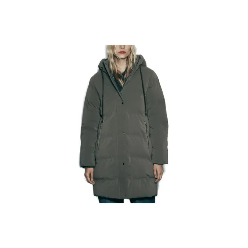 ZARA Puffer Jackets Women's Khaki-2