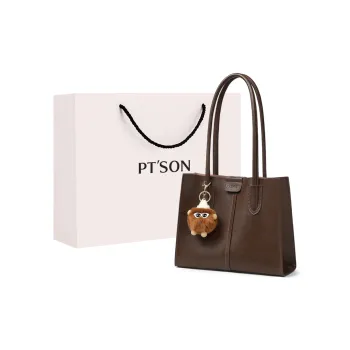 PT'SON Cow Leather With Synthetic Leather Underarm Handbag, Shoulder Bag Women's Coffee