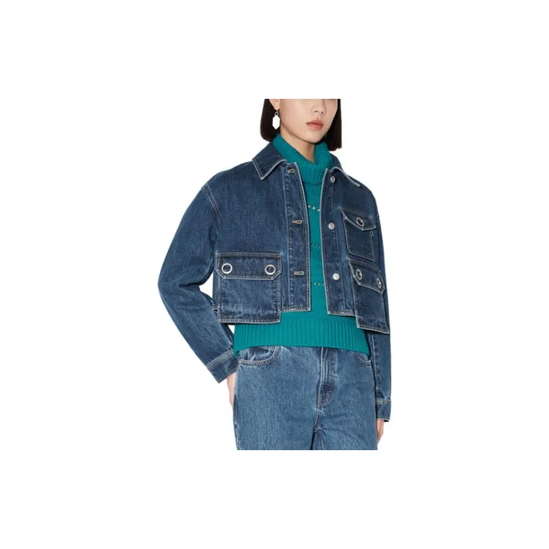 CARVEN FW23 Lapel Fitted Straight Long-Sleeved Denim Jacket Women's Denim Blue-5