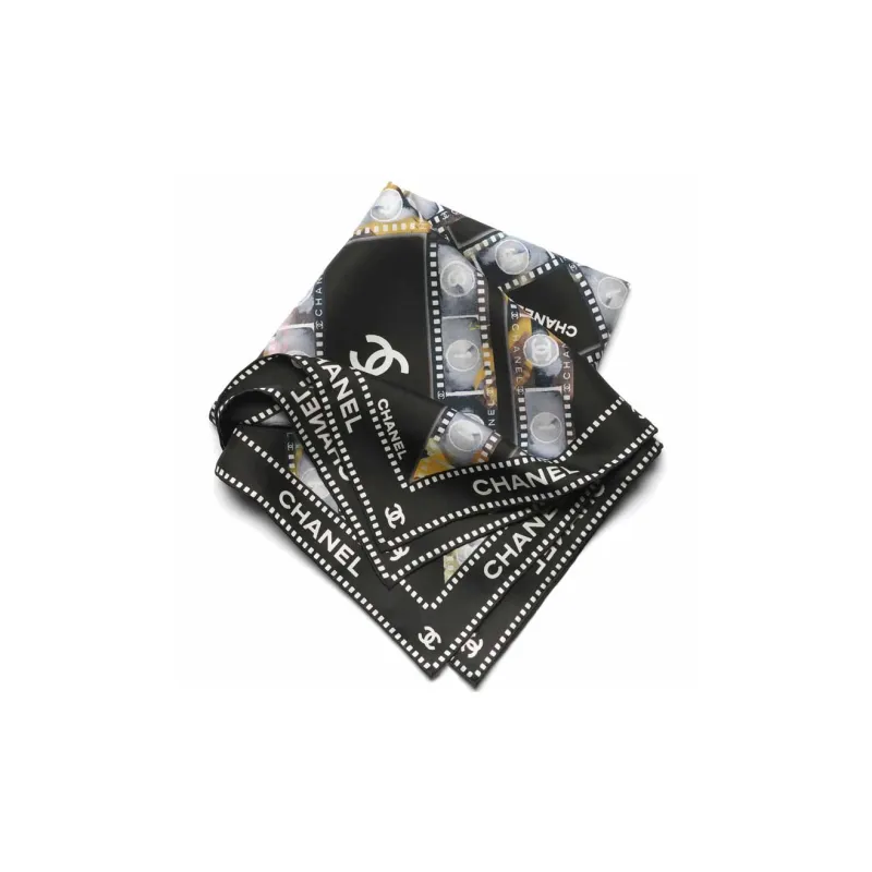 CHANEL Silk Scarves Unisex Black-1