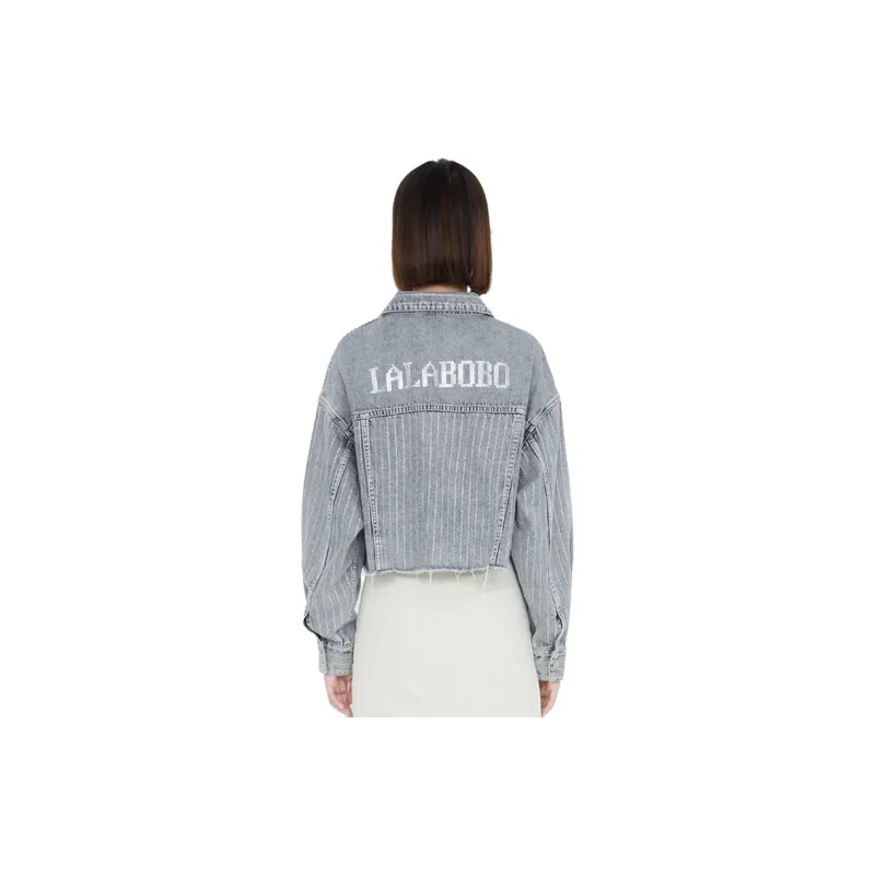 LALABOBO Denim Jackets Women's Medium Blue White-1