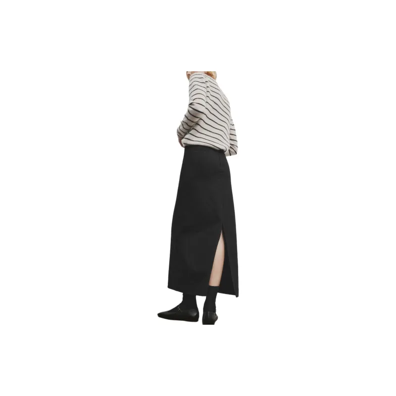 Massimo Dutti Denim Long Skirts Women's Black-4