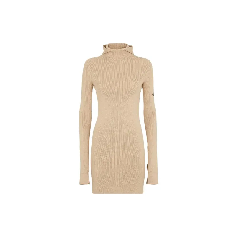 FENDI Long Sleeved Hooded Ribbed Dress-1