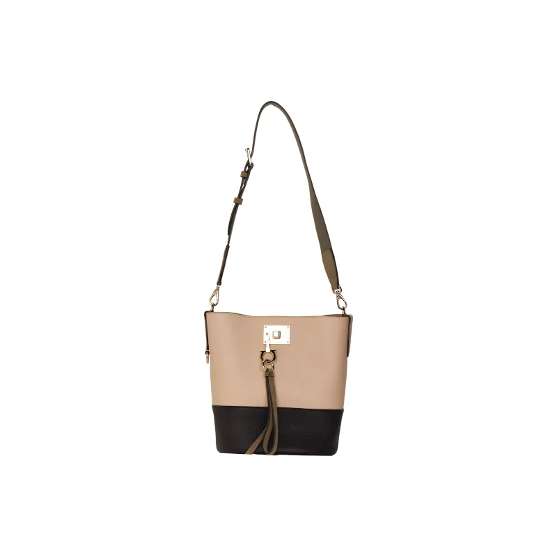 FERRAGAMO Studio Natural Grained Calfskin Bucket Bag Handbag Shoulder Bag Women's Brown/Black-0