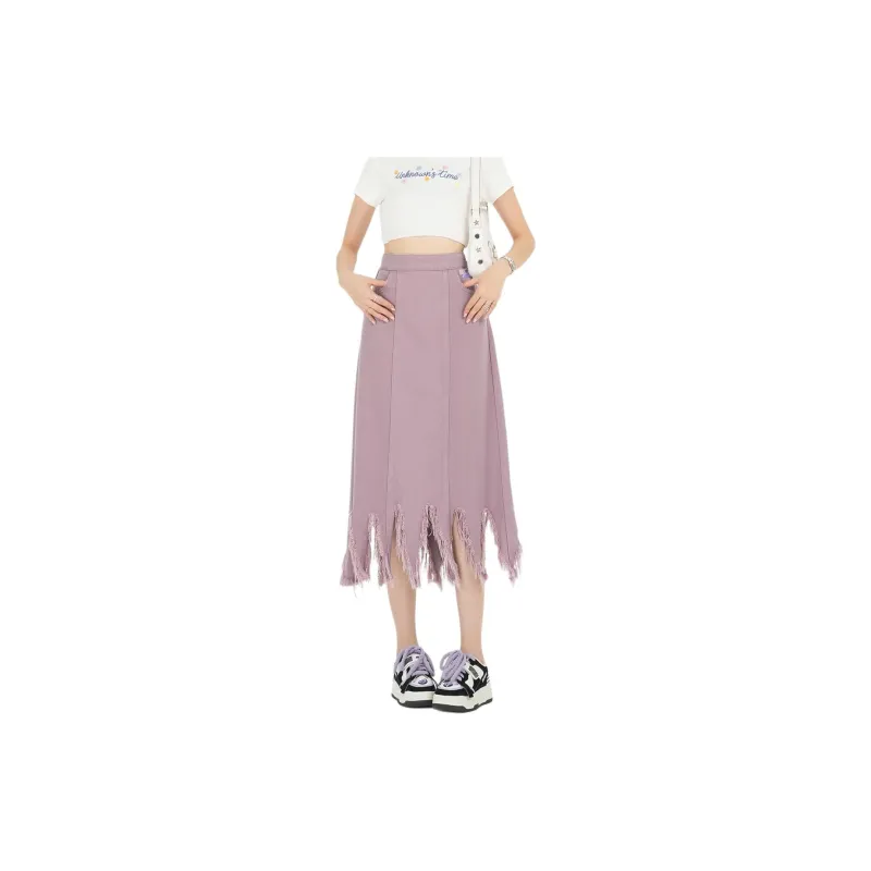 Weixi Denim Long Skirts Women's Pink-1