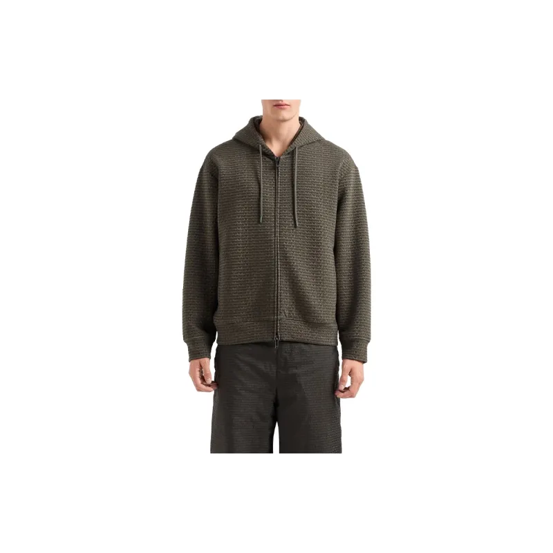 EMPORIO ARMANI Logo Flocked Zip Up Drawstring Hoodie-2