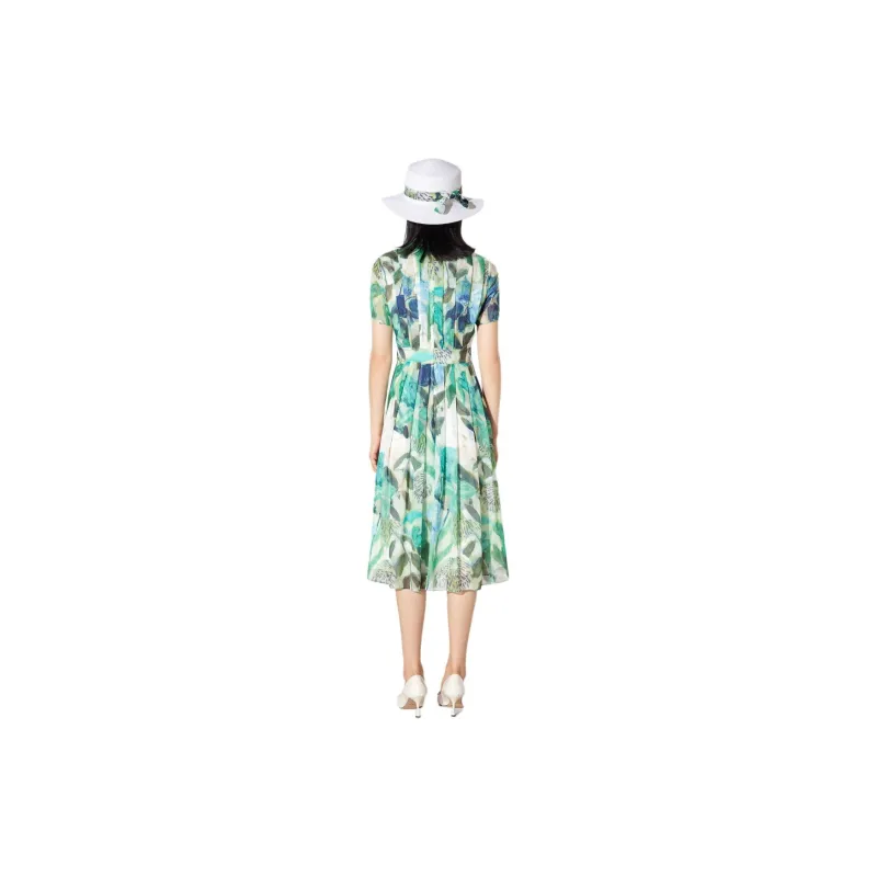 BBLLUUEE Short Sleeved Dress Women's Avocado Green-0