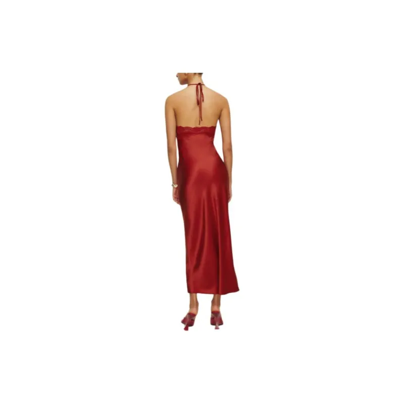 REFORMATION Aara Silk Dress Slip Dresses Women's Tomato Color-2