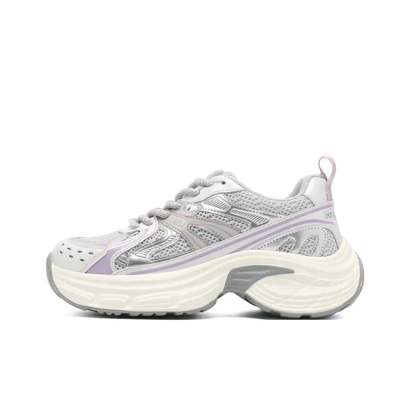 RED DRAGONFLY Chunky Sneakers Lightweight Height Increasing Low Top Casual Shoes Women's White Gold Gray Purple-9