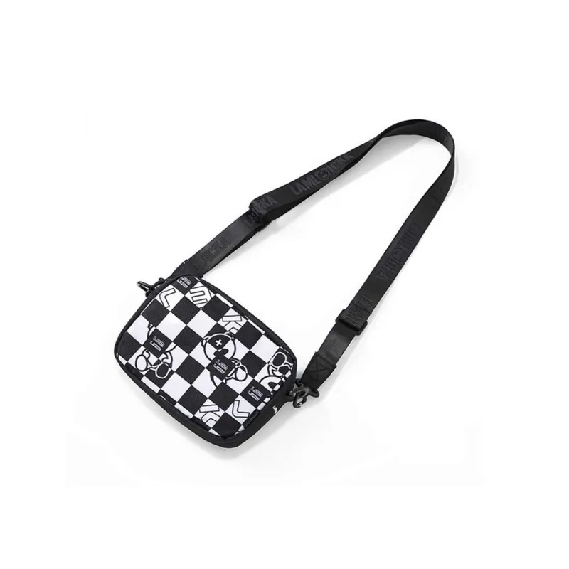 LAMLICKA Polyester Shoulder Bag, Crossbody Bag Regular Unisex Black White Plaid-1