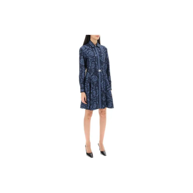 VERSACE Barocco print Belted Silk Shirtdress-3