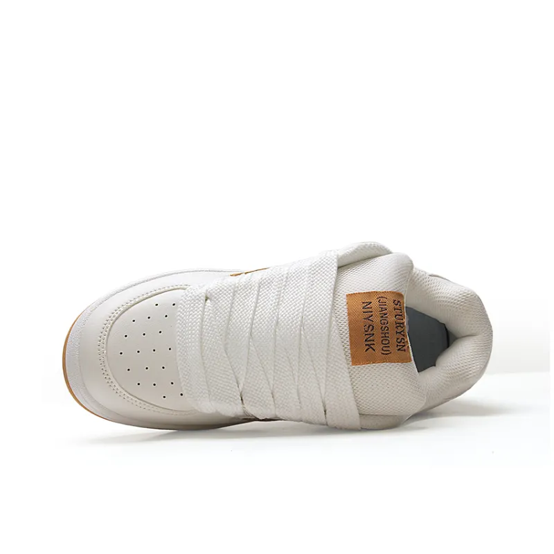 STUR YSN Wear resistant And Lightweight Low Top Skateboard Shoes Unisex White Gold-4