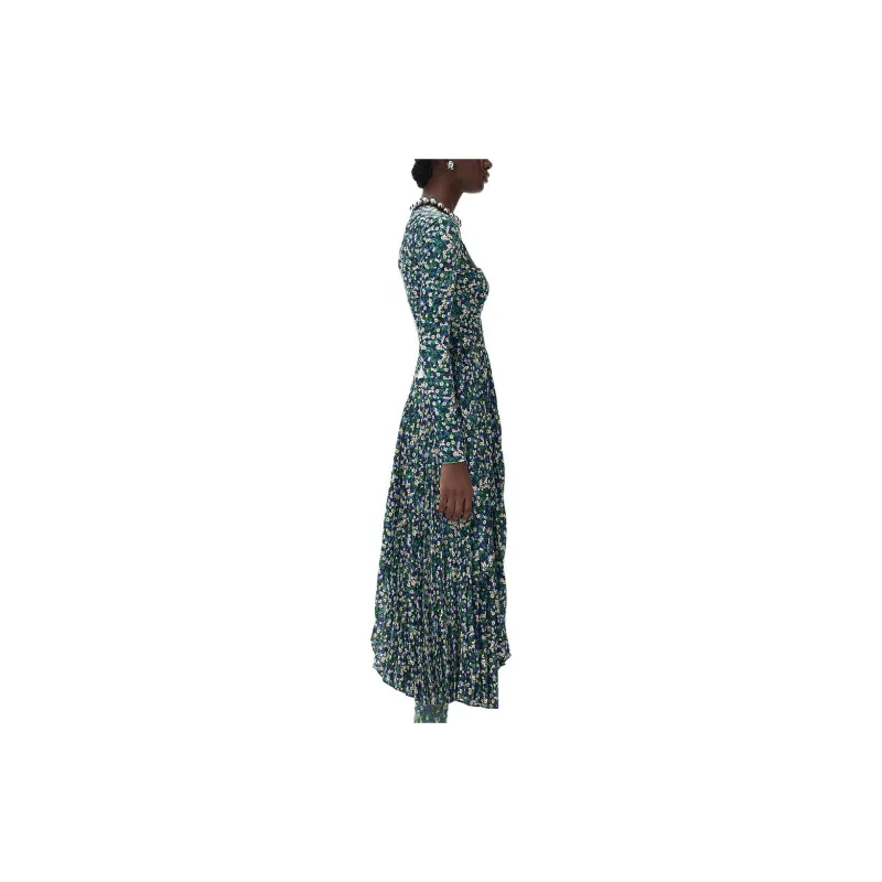 H&M Floral Printed Pleated Skirt Bright Blue/Floral-3