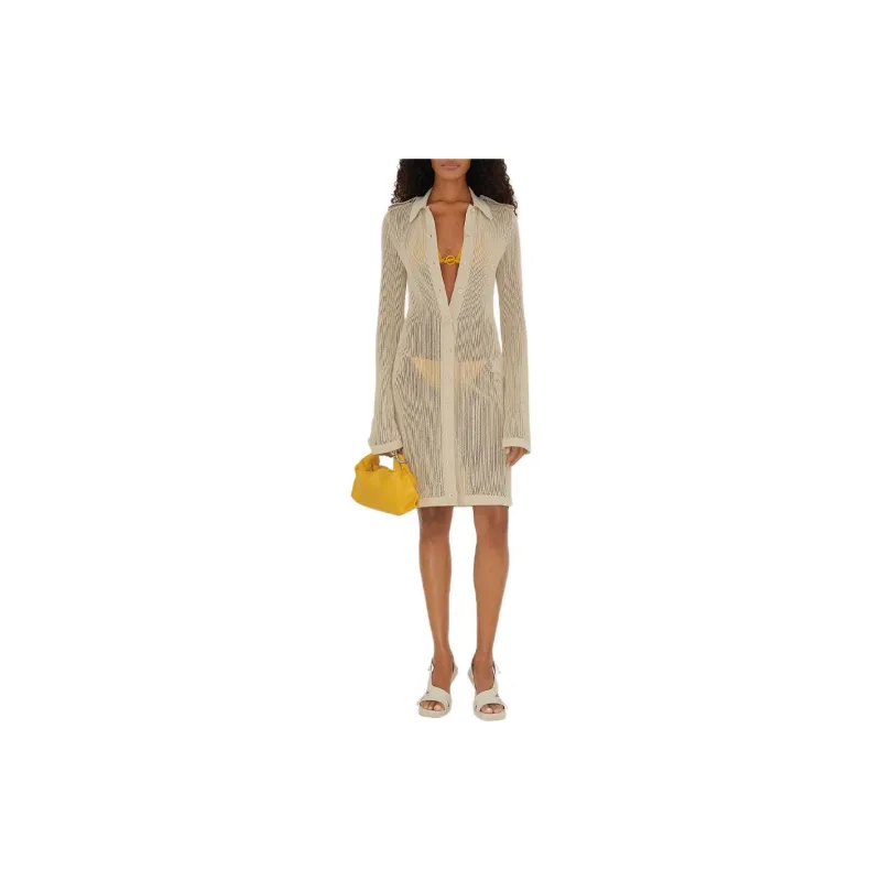 Burberry Long-Sleeved Dresses Women's Beige-2