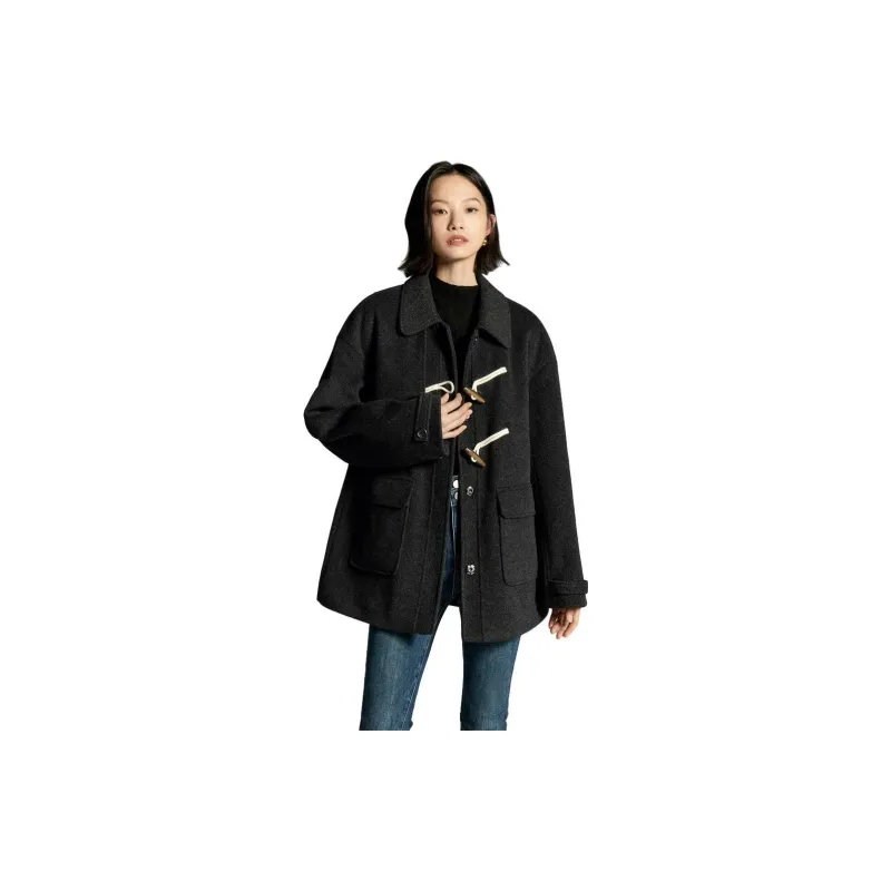 Initial Language Coats Women's Black Gray Color-1