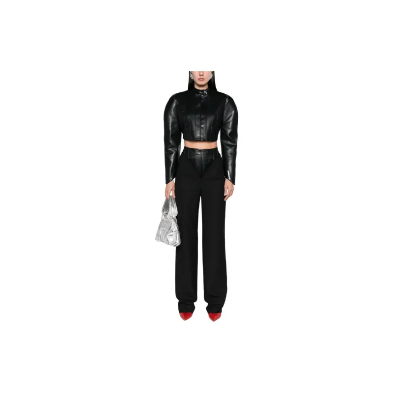 Aleksandre Akhalkatsishvili Shoulder pads Cropped Biker Jacket-1