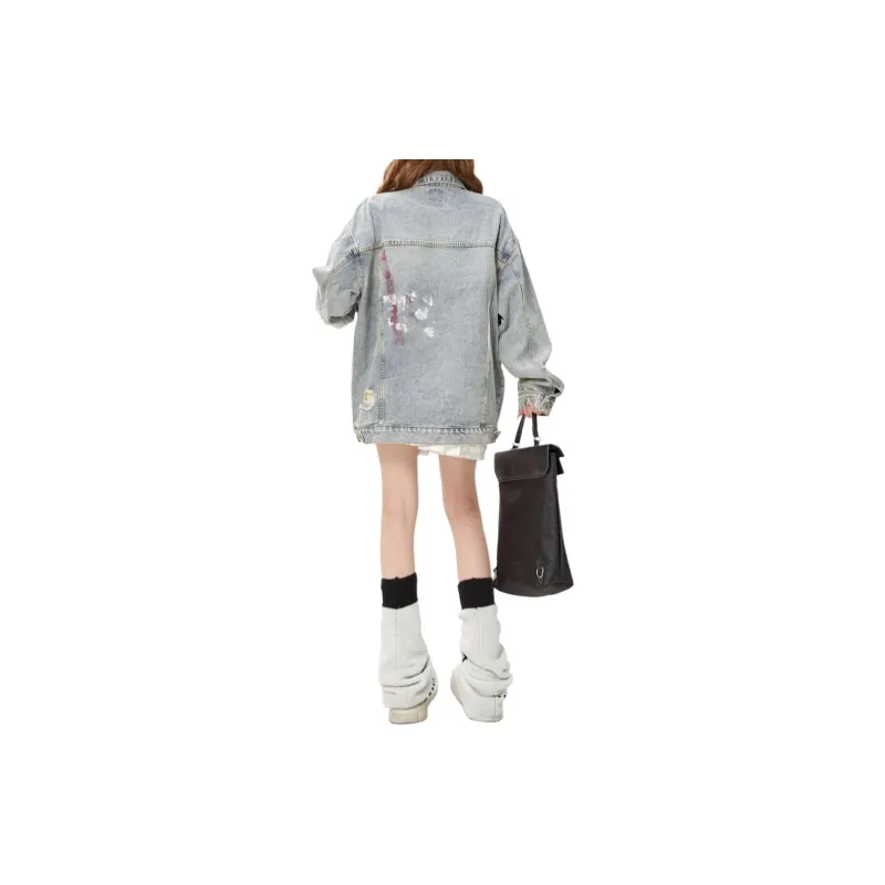 KUNZHUDAXIANG Denim Jacket Women's Blue-3