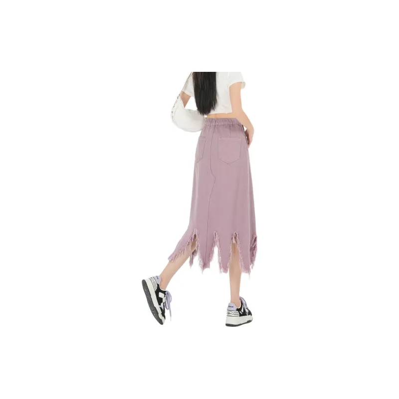 Weixi Denim Long Skirts Women's Pink-3