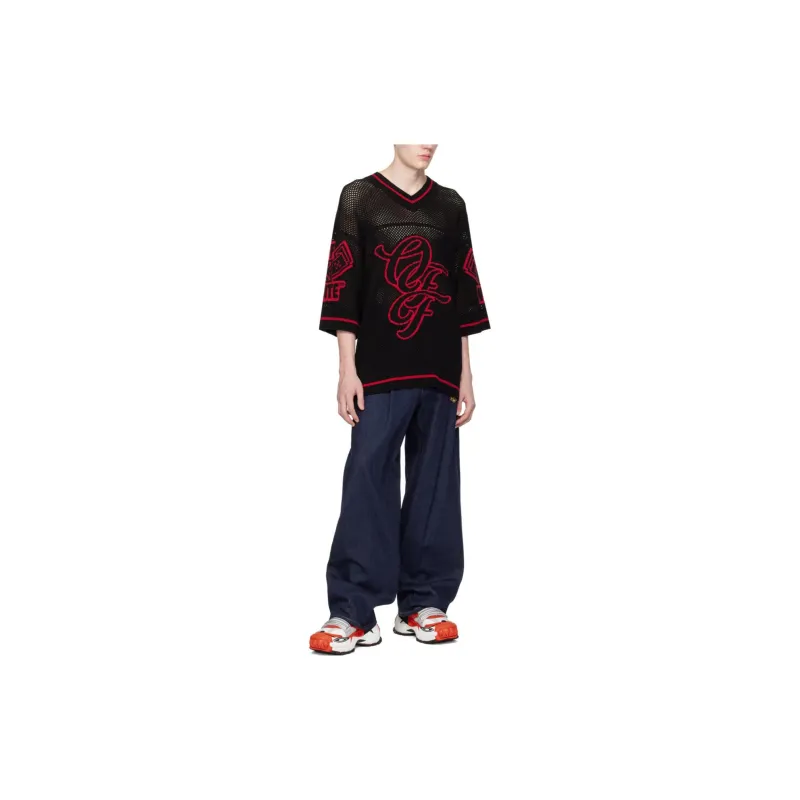 OFF WHITE Varsity Knitted mesh T shirt-3