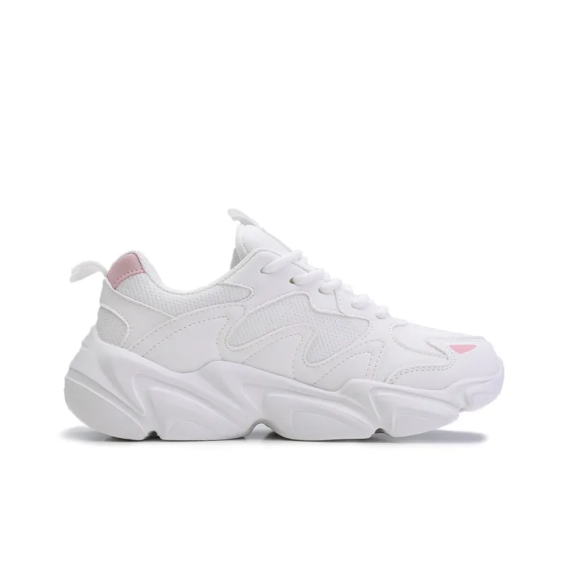 Warrior Anti-Slip And Wear-Resistant Lightweight Low-Top Chunky Sneakers Women's White Pink-1