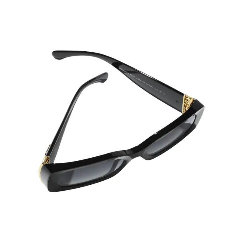 CHANEL Metal Resin Rectangular Sunglasses Unisex Black-2
