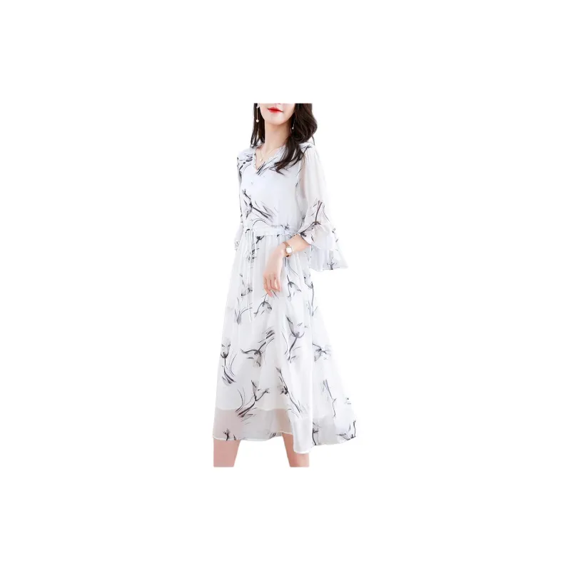 Yi Mengyuan Lace Up Silk Short Sleeved Dress Women's Multicolor-3