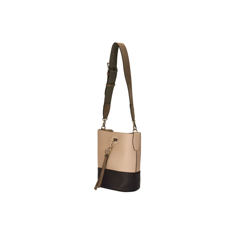 FERRAGAMO Studio Natural Grained Calfskin Bucket Bag Handbag Shoulder Bag Women's Brown/Black-2