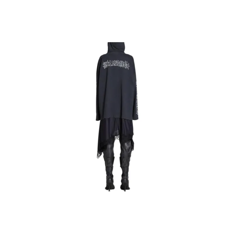 Balenciaga Logo Printed Layered Hoodie Dress-3