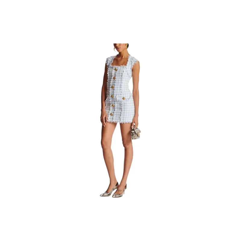 BALMAIN Gingham Tweed Minidress-1
