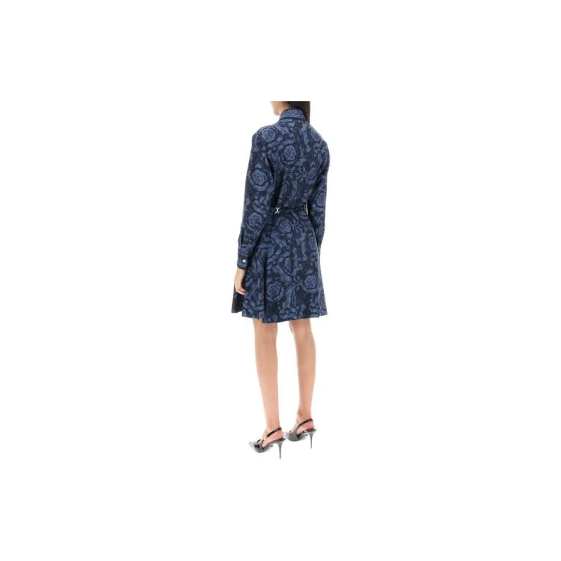 VERSACE Barocco print Belted Silk Shirtdress-2