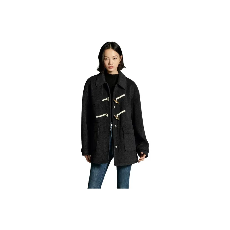 Initial Language Coats Women's Black Gray Color-2
