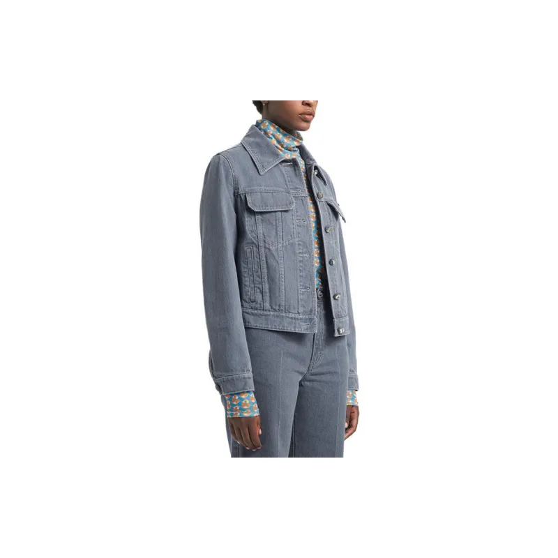 CARVEN SS23 Lapel Fitted Straight Long-Sleeved Denim Jacket Women's Gray-5