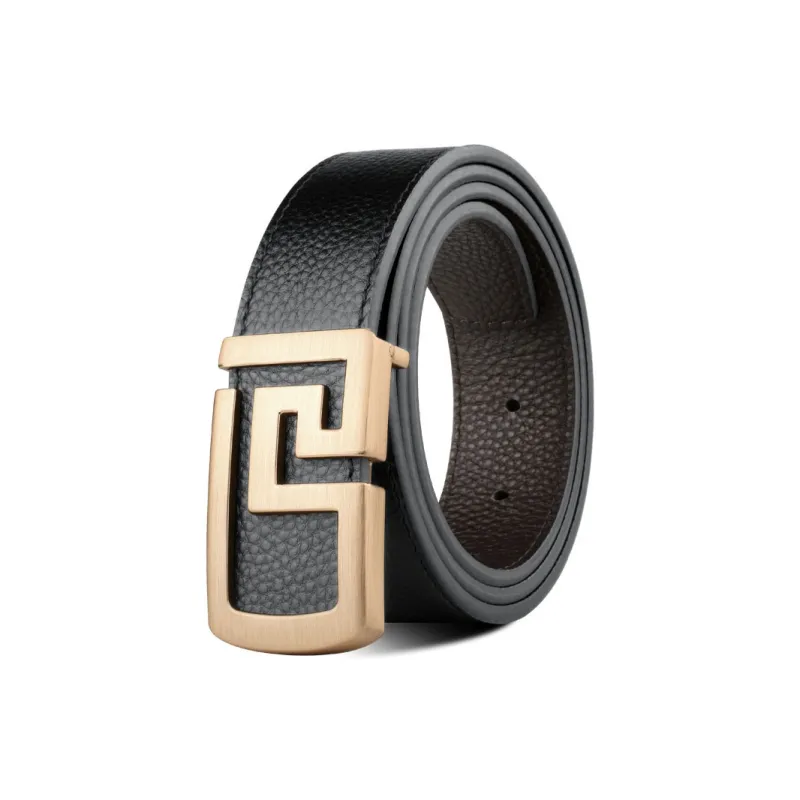 PISHUSHU Cow Leather Leather Belts Men's Chrome/Frosted Black/Gold 3.5cm-3