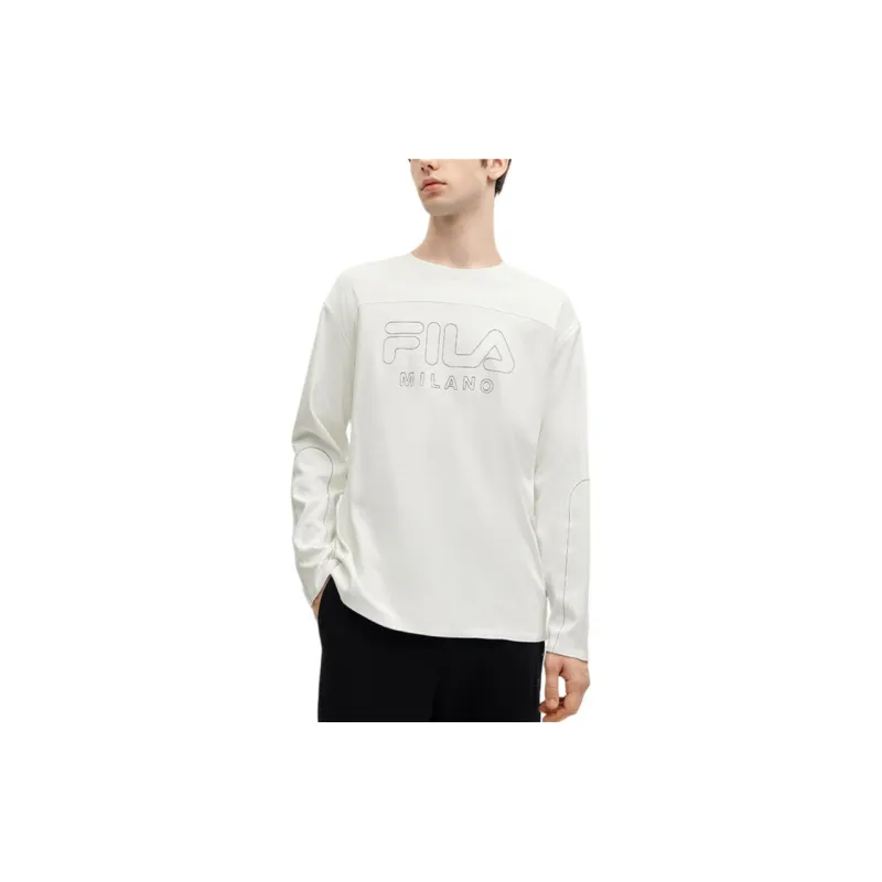 FILA Casual Sportswear Men Clothing Sets Cloud White T Shirt+Jet Black Pants-1