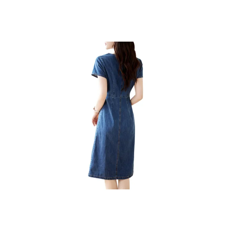 Still Quiet Short Sleeved Dresses Women's Denim Blue-1
