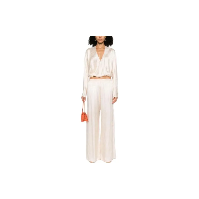 Forte Forte Check pattern Ruched detail Satin Palazzo Pants-2