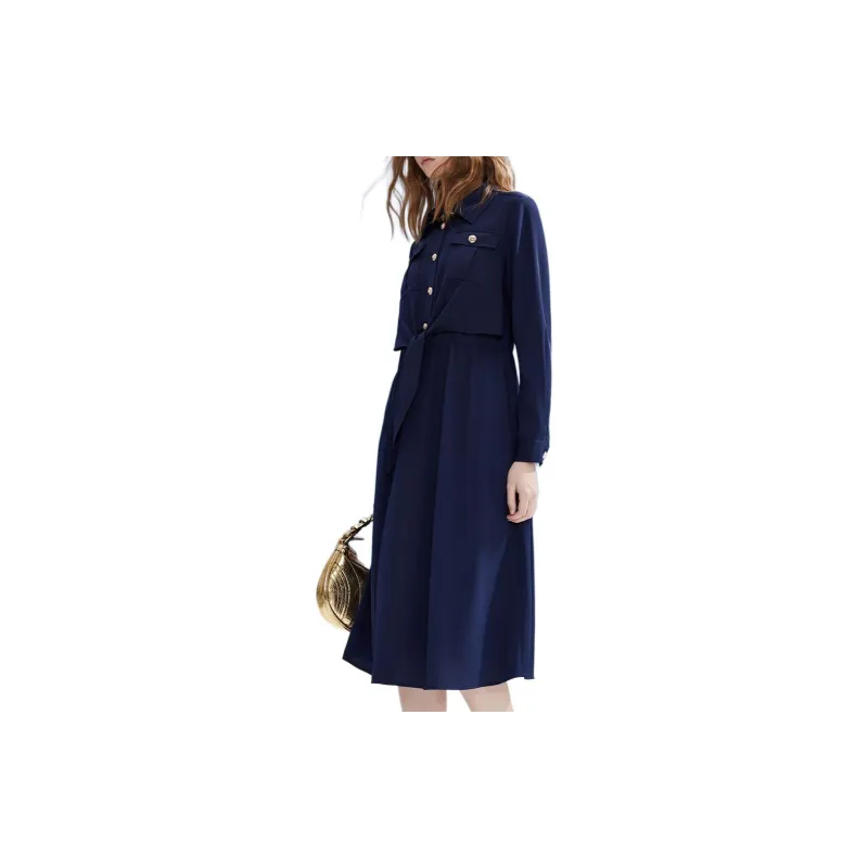 DKNY Long Sleeved Dress Women's Navy Blue-3