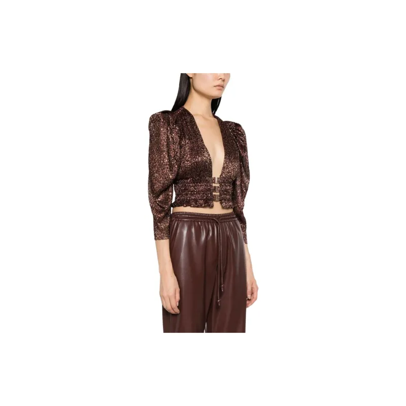 SABINA MUSAYEV Twilight Foiled V-neck Crop Top-3