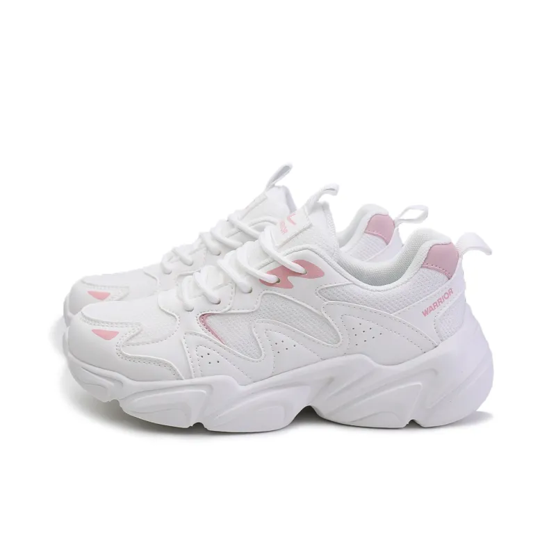 Warrior Anti-Slip And Wear-Resistant Lightweight Low-Top Chunky Sneakers Women's White Pink-2
