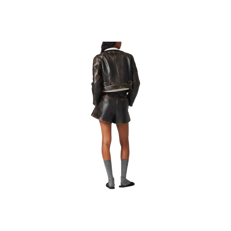 MIU MIU Shorts Aus Nappa Leder Casual Shorts Women's Brown-2
