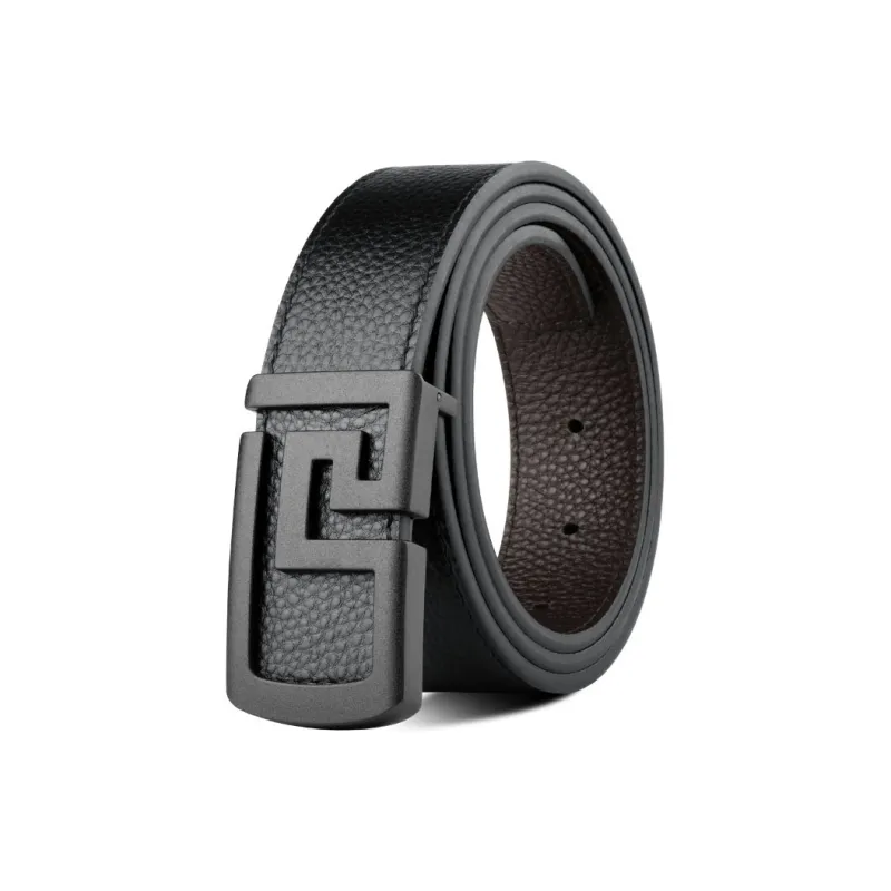 PISHUSHU Cow Leather Leather Belts Men's Chrome/Frosted Black/Gold 3.5cm-2