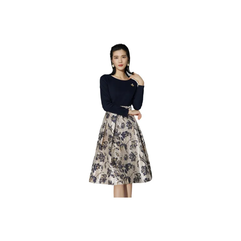 BBLLUUEE Long Sleeved Dress Women's Ink Blue-2