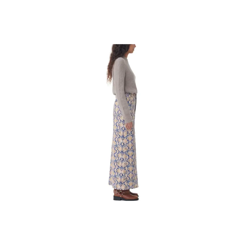 GANNI Snake Printed Denim Maxi Slit Skirt Denim Long Skirts Women's Blue-4