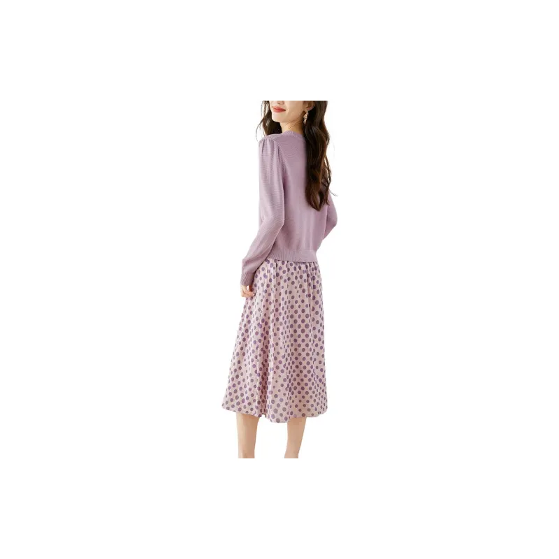 VIMLY FW23 Skirt Set Women's Pink Purple-1