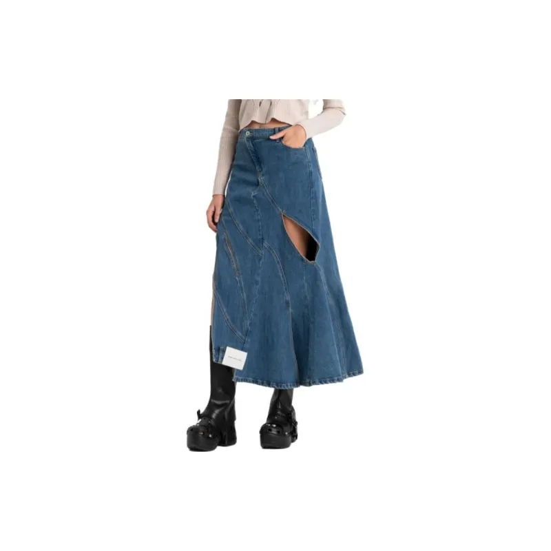 Feng Chen Wang Denim Long Skirts Women's Blue-2