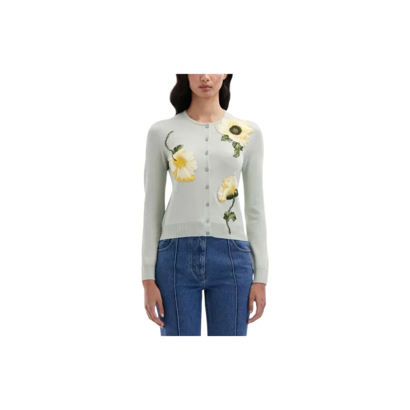 Oscar De La Renta Embroidered-flower Fine-knit Cardigan-4